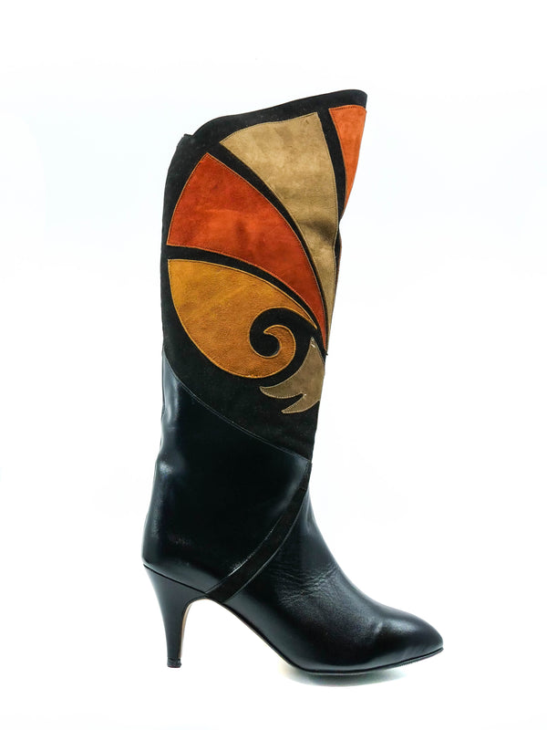 Patchwork Suede Heeled Boots Accessory arcadeshops.com