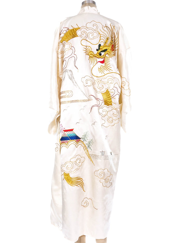 Ivory Dragon Embroidered Silk Robe Jacket arcadeshops.com