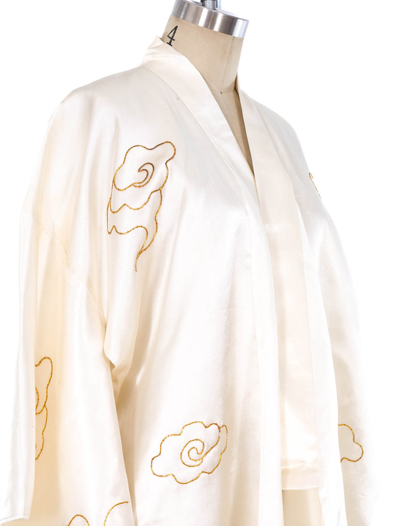 Ivory Dragon Embroidered Silk Robe Jacket arcadeshops.com