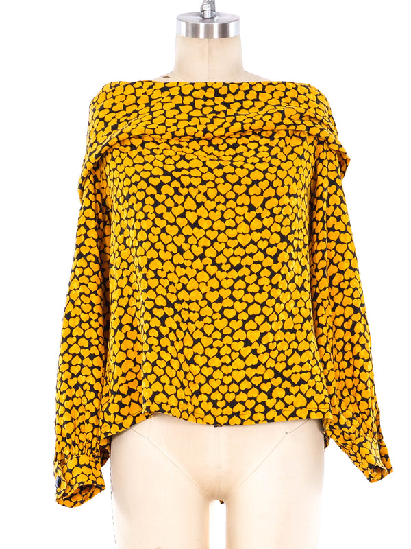 Heart Printed Silk Blouse Top arcadeshops.com