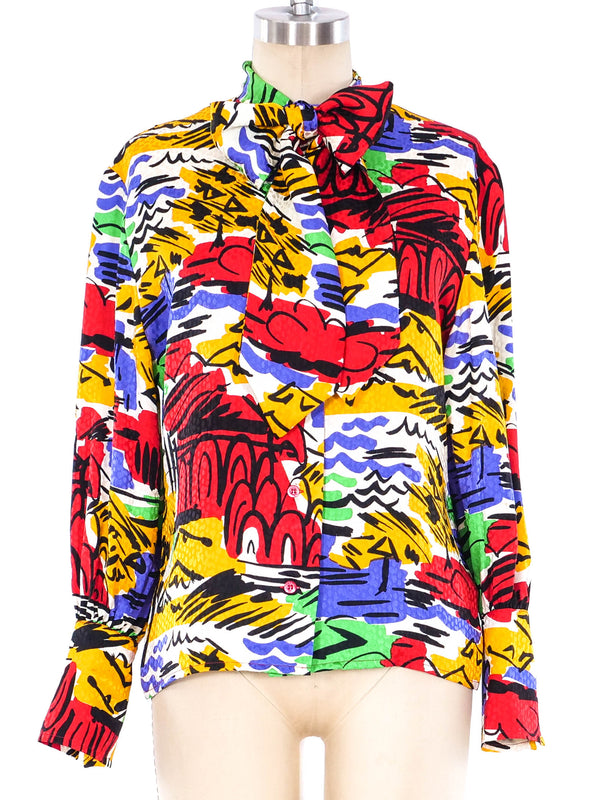 Celine Printed Silk Blouse Top arcadeshops.com