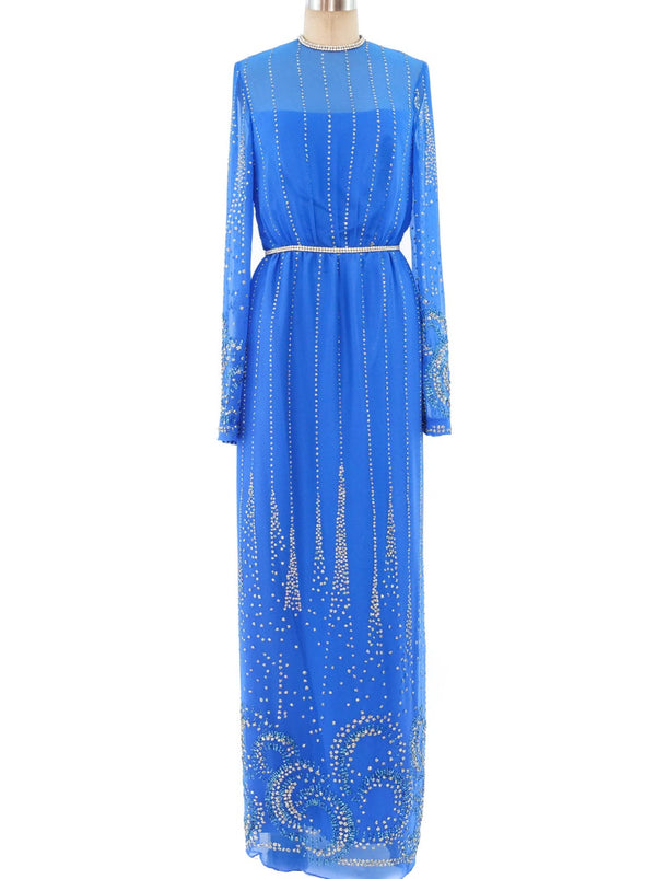 Glitter Embellished Blue Chiffon Maxi Dress Dress arcadeshops.com