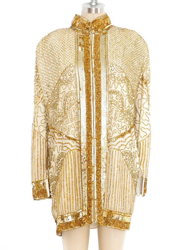 Gold Sequin and Bead Embellished Jacket Jacket arcadeshops.com