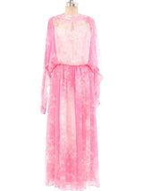 Hanae Mori Pink Floral Chiffon Gown Dress arcadeshops.com
