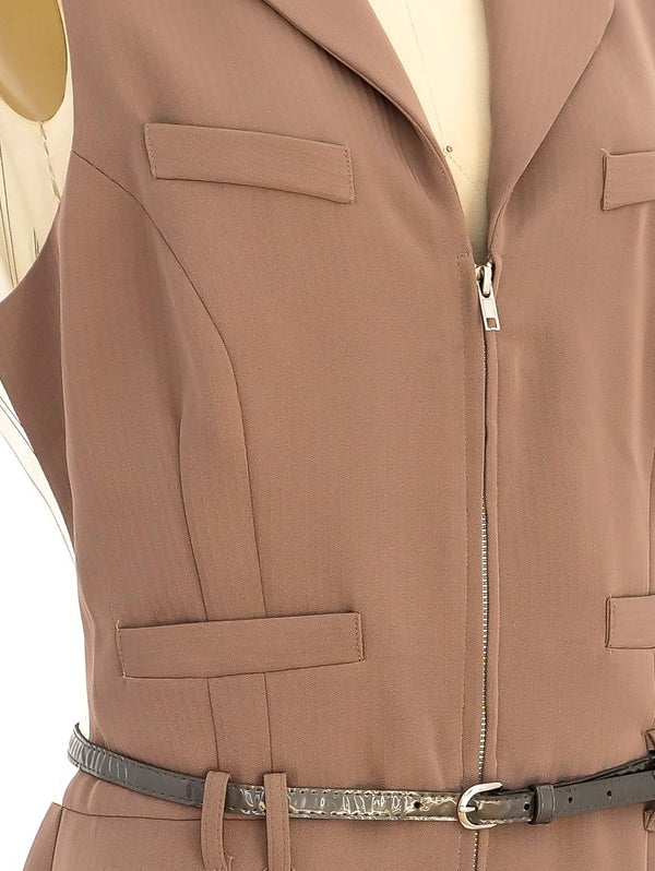 Herringbone Sleeveless Belted Jumpsuit Suit arcadeshops.com