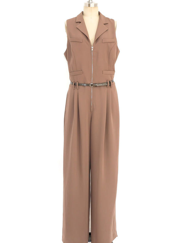 Herringbone Sleeveless Belted Jumpsuit Suit arcadeshops.com