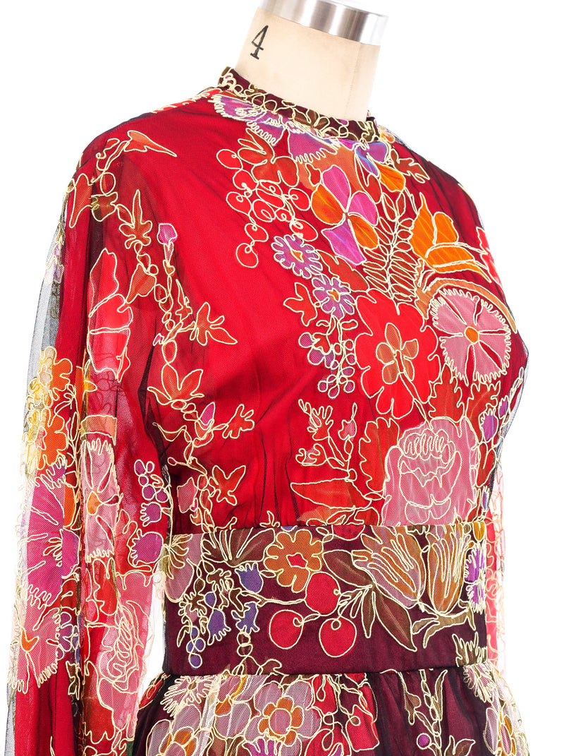 Donald Brooks Floral Embroidered Net Dress Dress arcadeshops.com
