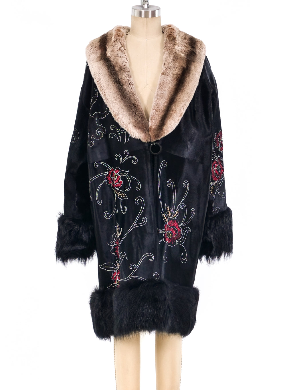 Adrienne Landau Embroidered Fur Coat