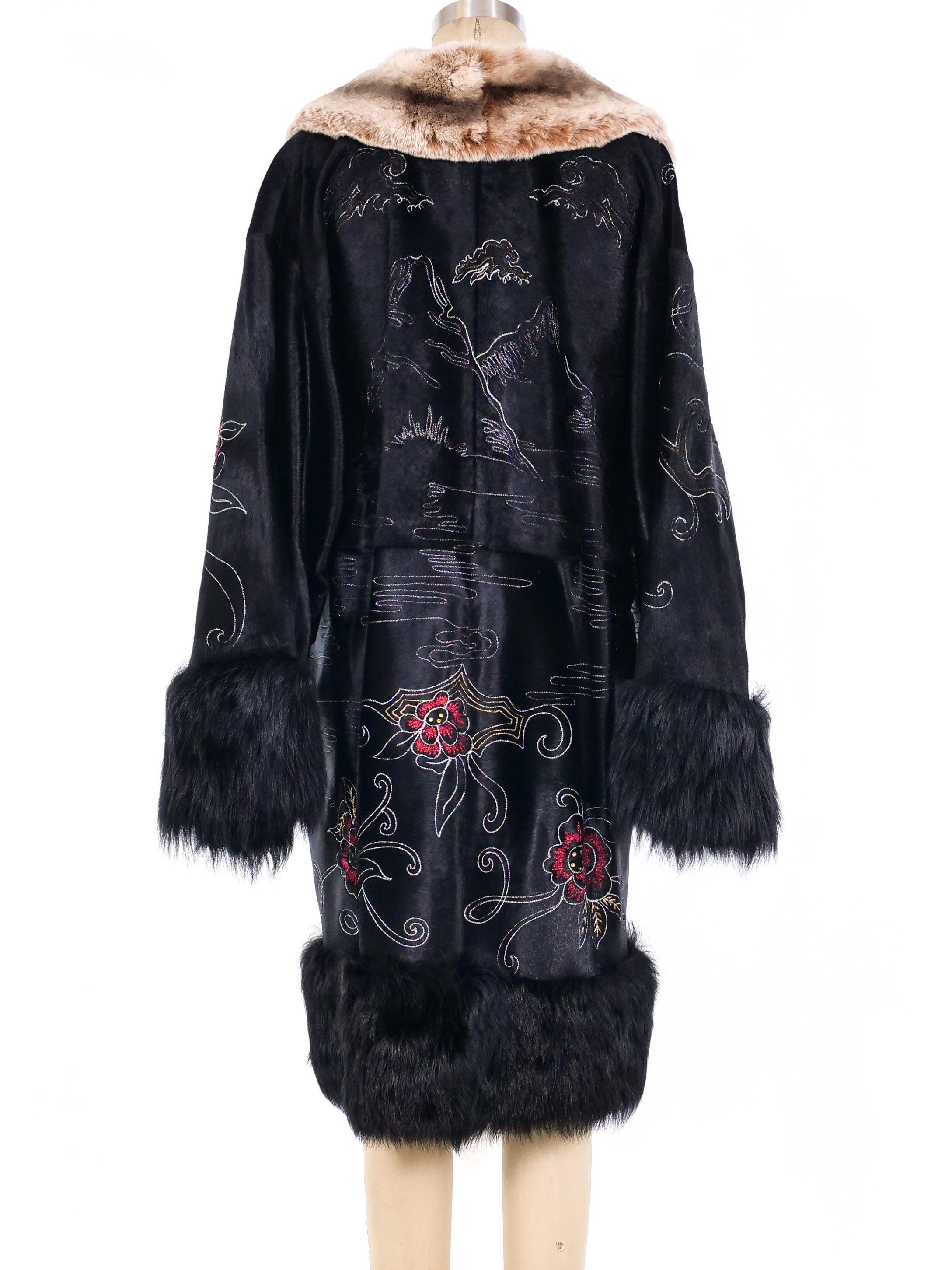 Adrienne Landau Embroidered Fur Coat