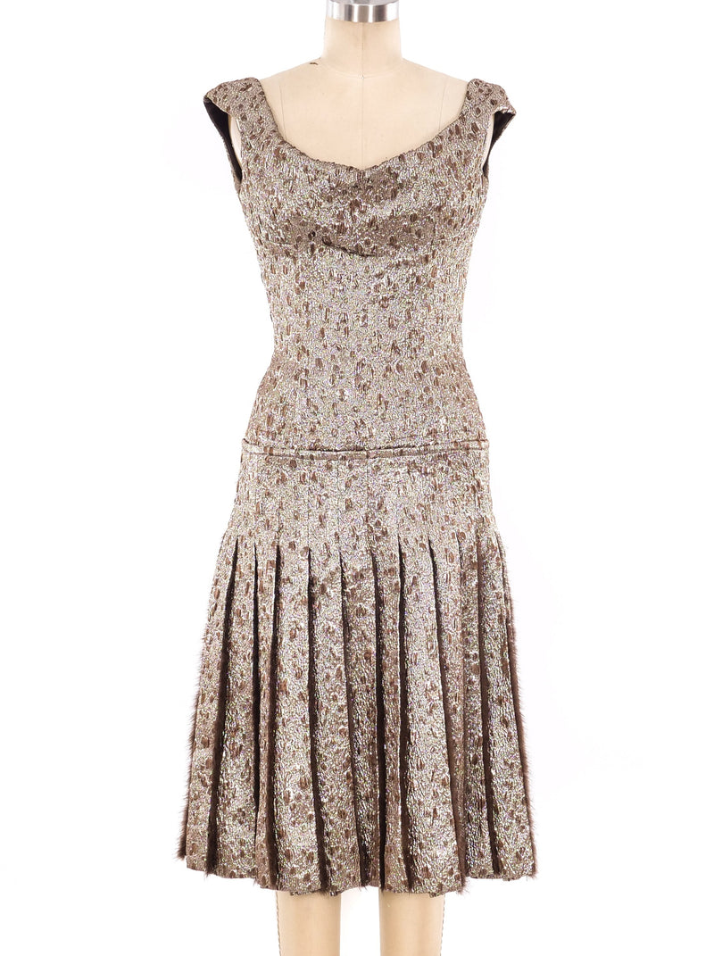 Fur Trimmed Metallic Brocade Dress Dress arcadeshops.com