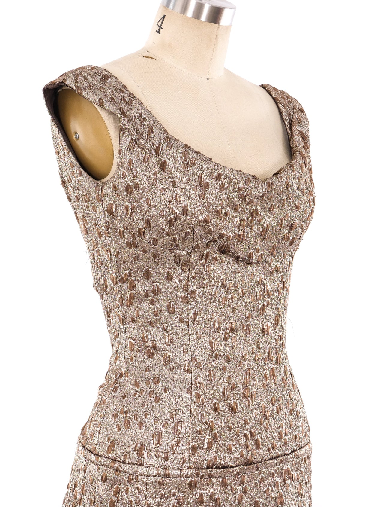 Fur Trimmed Metallic Brocade Dress