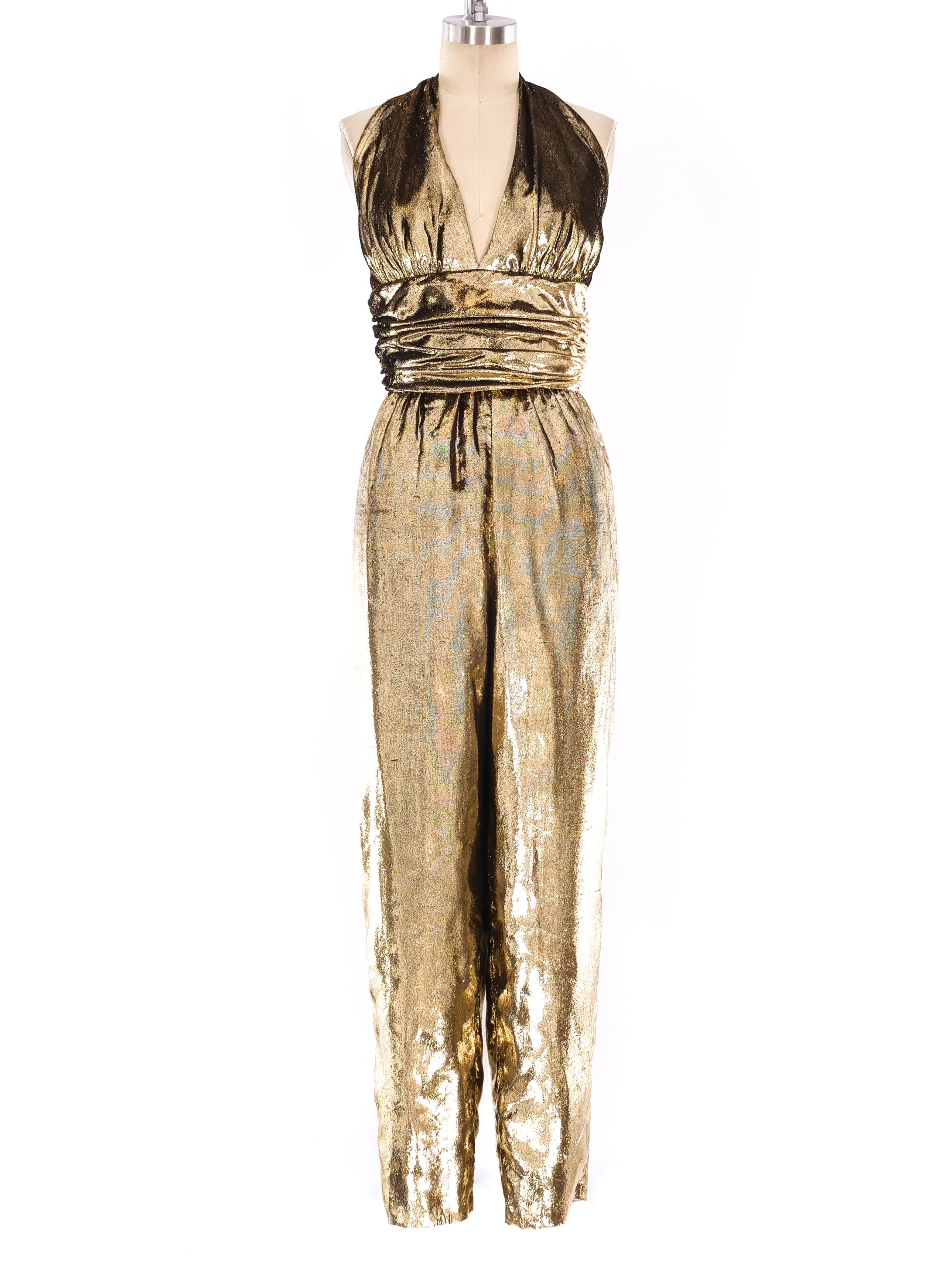 Gold halter sale jumpsuit