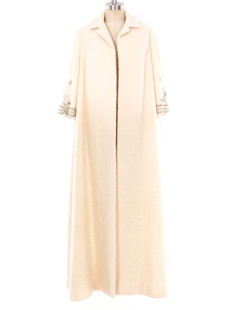 Ivory Mohair Beaded Maxi Coat Jacket arcadeshops.com