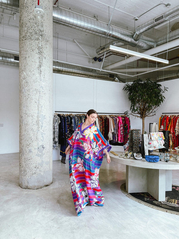 Oscar de la Renta Orchid Striped Caftan Dress arcadeshops.com