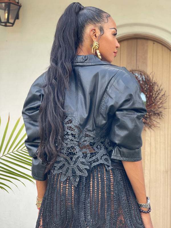 Gianfranco Ferre Leather Lace Cropped Jacket  arcadeshops.com