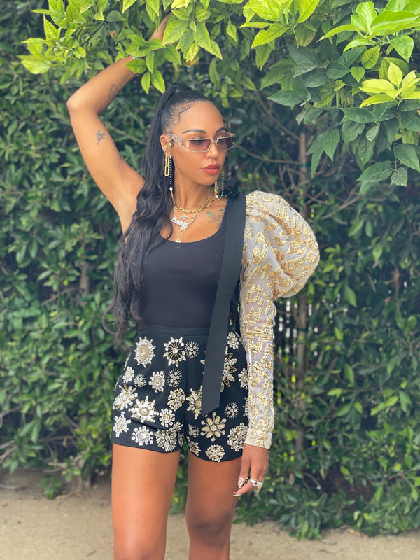 Crystal Embellished Jersey Hot Pants Bottom arcadeshops.com