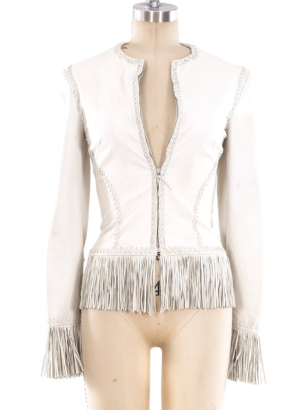 Gianni Versace Fringe Trimmed Lace Up Leather Jacket Jacket arcadeshops.com