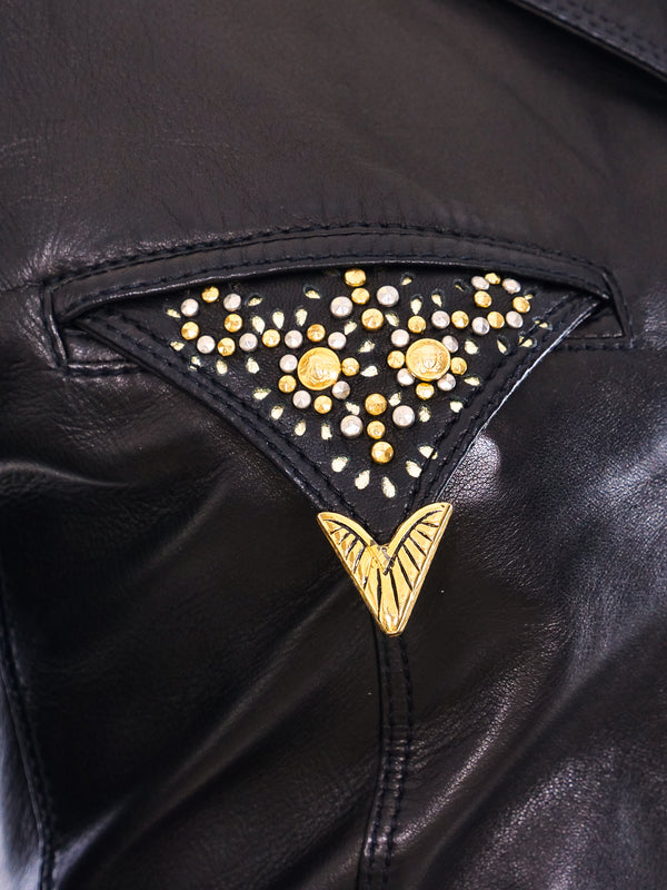 Gianni Versace Embellished Leather Jacket Jacket arcadeshops.com
