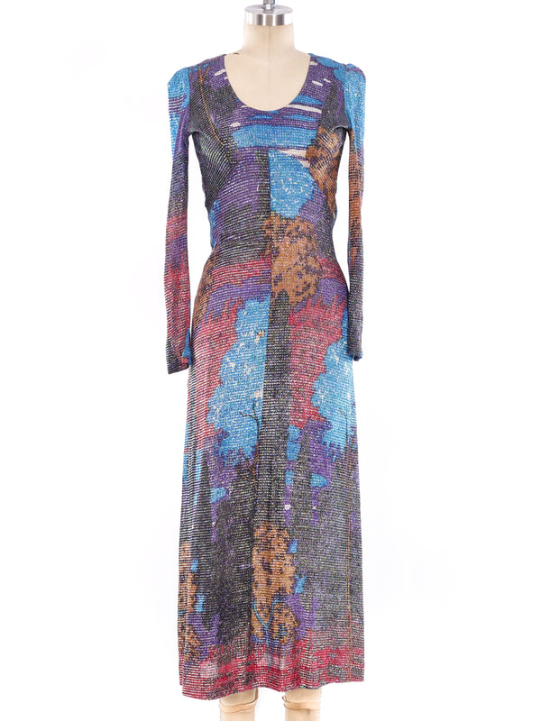 Abstract Floral Motif Printed Lurex Dress Dress arcadeshops.com