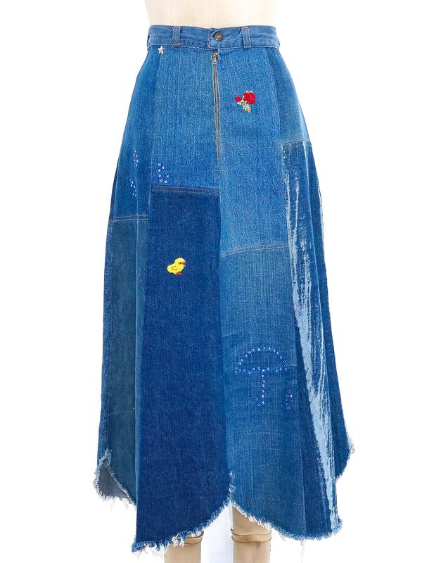 Embellished Patchwork Denim Skirt Bottom arcadeshops.com