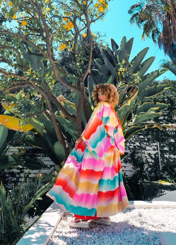 Neon Watercolor Wave Silk Kimono Jacket arcadeshops.com