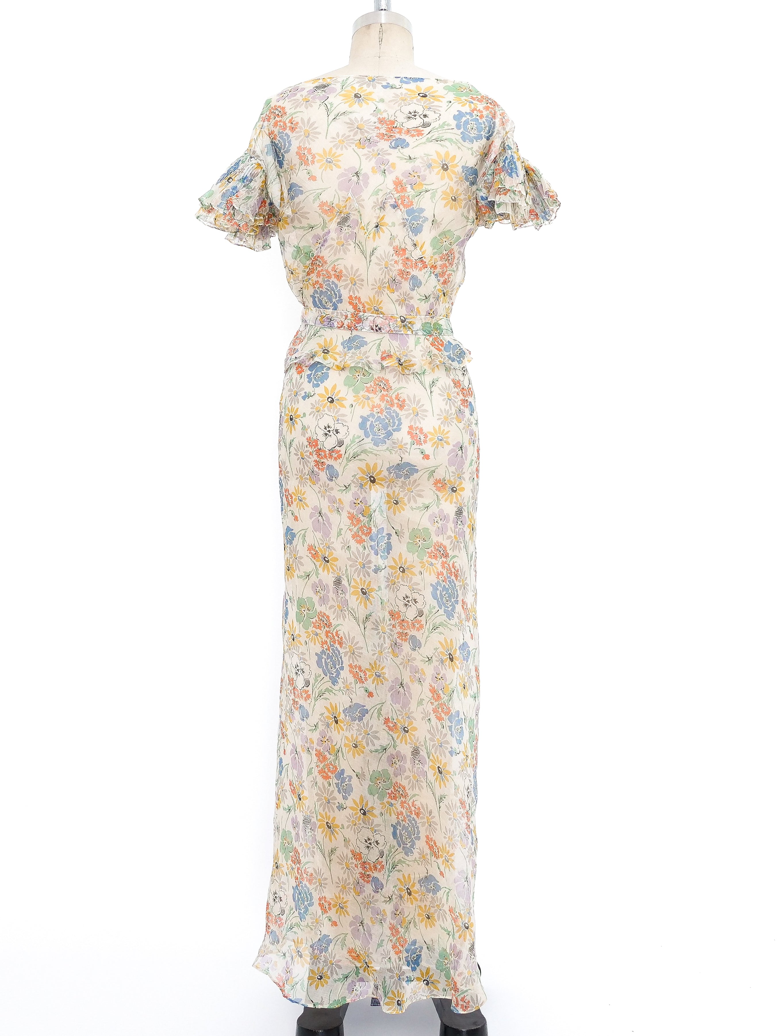 1930's Silk Organza Floral Dress