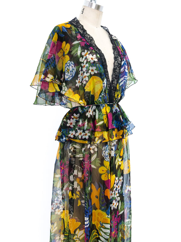 Floral Printed Silk Chiffon Ruffle Dress Dress arcadeshops.com