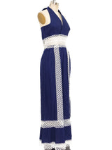 Crochet Panel Pintuck Halter Maxi Dress Dress arcadeshops.com