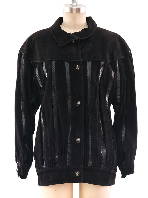 Suede and Snakeskin Bomber Jacket Jacket arcadeshops.com