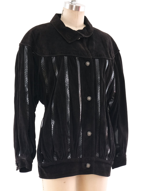 Suede and Snakeskin Bomber Jacket Jacket arcadeshops.com