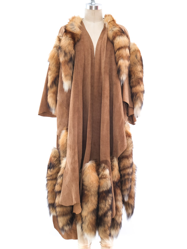 Foxtail Trimmed Suede Poncho Outerwear arcadeshops.com