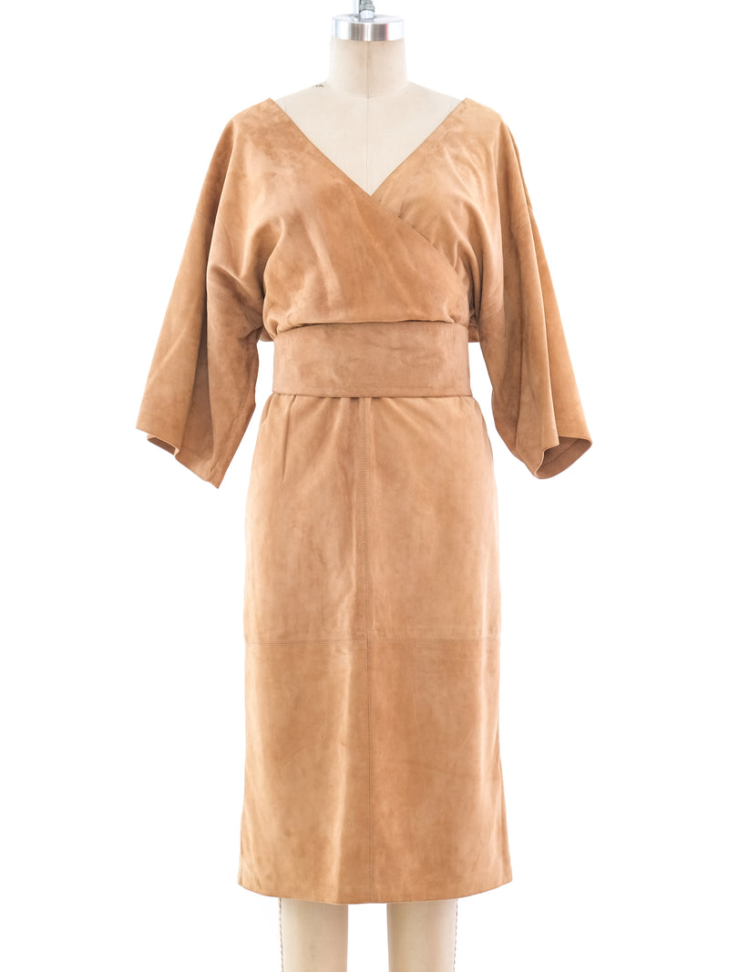 Khaki Suede Wrap Style Dress Dress arcadeshops.com