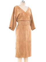 Khaki Suede Wrap Style Dress Dress arcadeshops.com