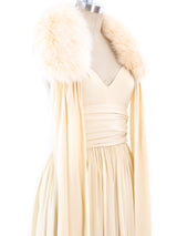 Bill Blass Fur Trimmed Ivory Chiffon Gown Dress arcadeshops.com