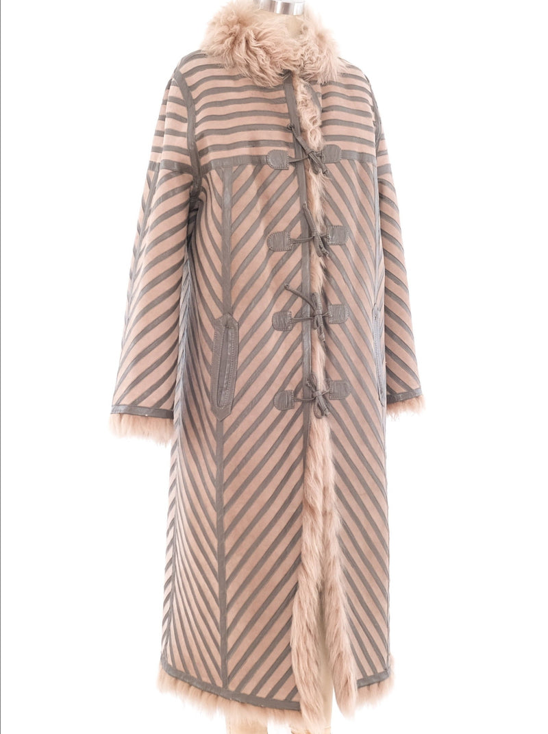 Beige Chevron Shearling Coat Outerwear arcadeshops.com