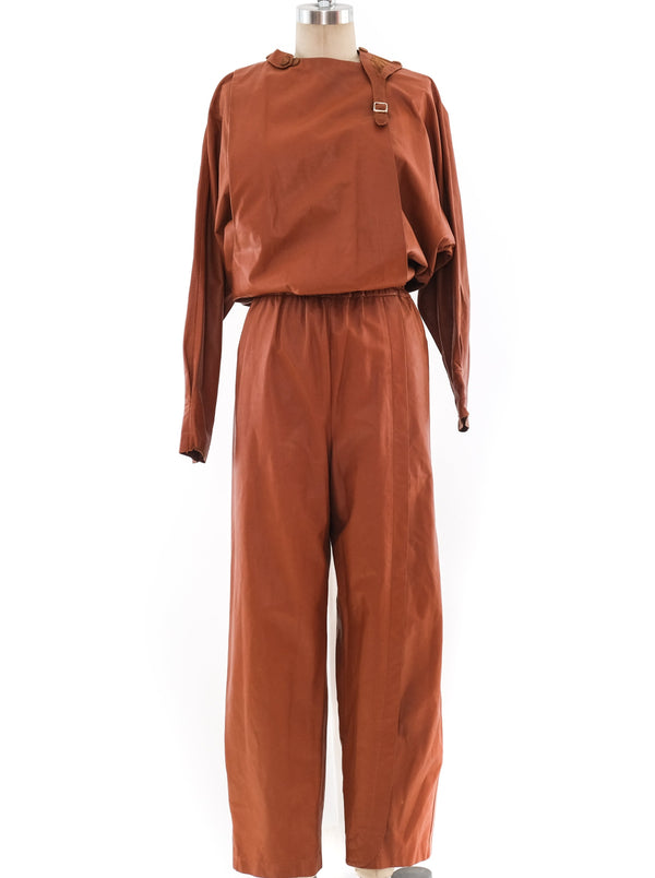 Cognac Leather Jumpsuit Suit arcadeshops.com