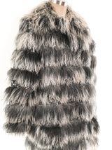 Grey Mongolian Lamb Fur and Vinyl Striped Coat Outerwear arcadeshops.com