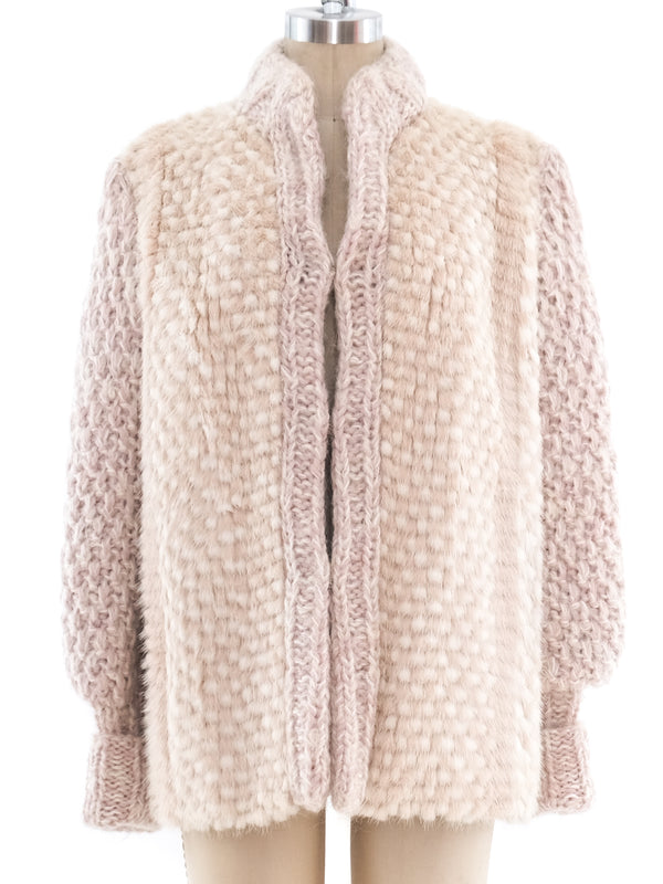 Checker Pattern Rabbit Fur and Knit Jacket Outerwear arcadeshops.com