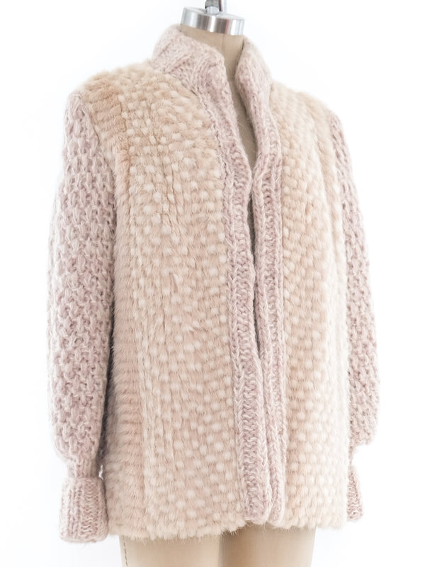 Checker Pattern Rabbit Fur and Knit Jacket Outerwear arcadeshops.com