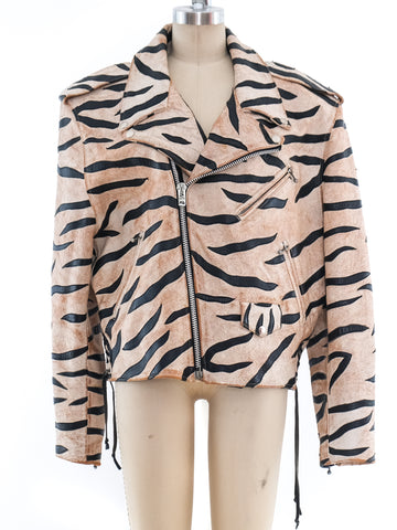 Tiger Motif Leather Motorcycle Jacket