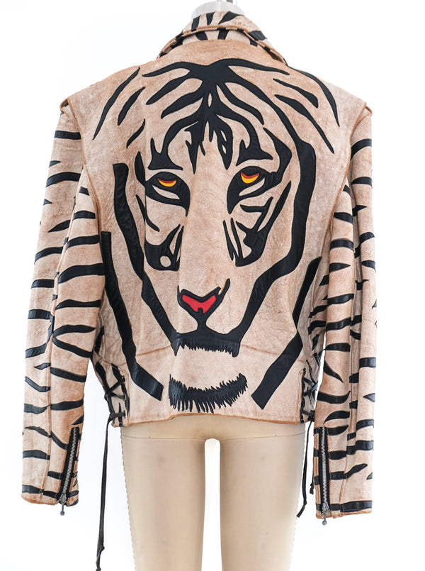Tiger Motif Leather Motorcycle Jacket Jacket arcadeshops.com