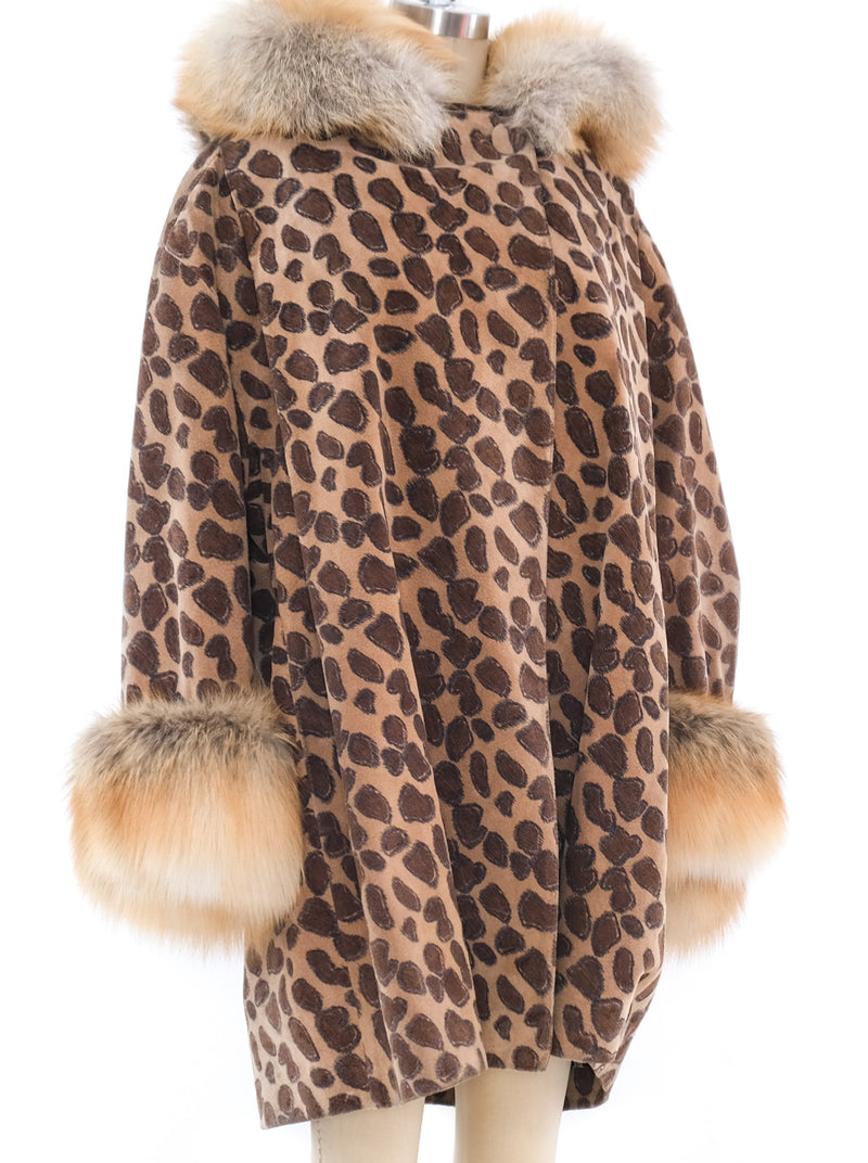 Christian Dior Fur Trimmed Animal Print Overcoat Outerwear arcadeshops.com