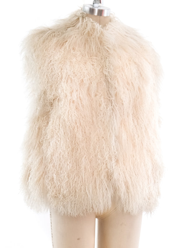Ivory Mongolian Lamb Fur Vest Jacket arcadeshops.com