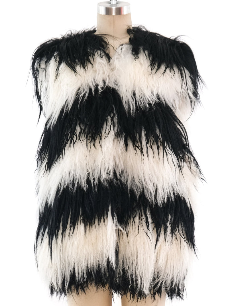 Striped Mongolian Lamb Fur Vest Jacket arcadeshops.com