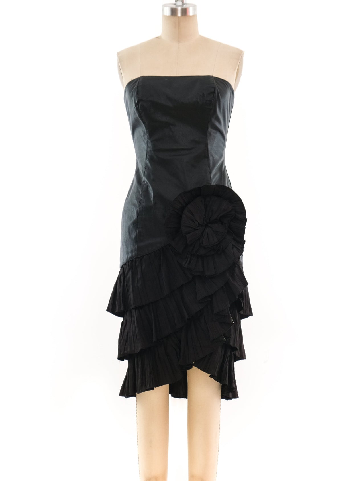 leather ruffle dress Strapless Leather Tiered Ruffle Dress