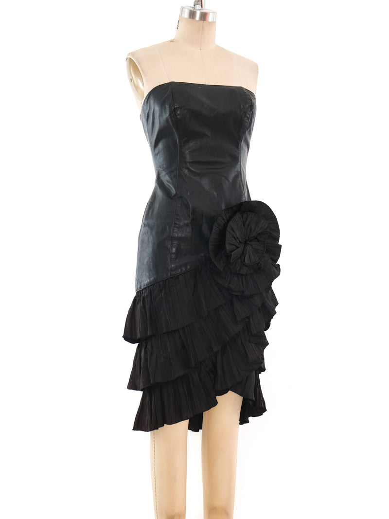 Strapless Leather Tiered Ruffle Dress Dress arcadeshops.com