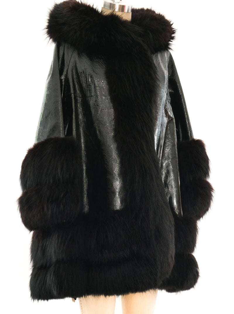 Giorgio Sant'Angelo Fur Trimmed Patent Leather Swing Coat Outerwear arcadeshops.com