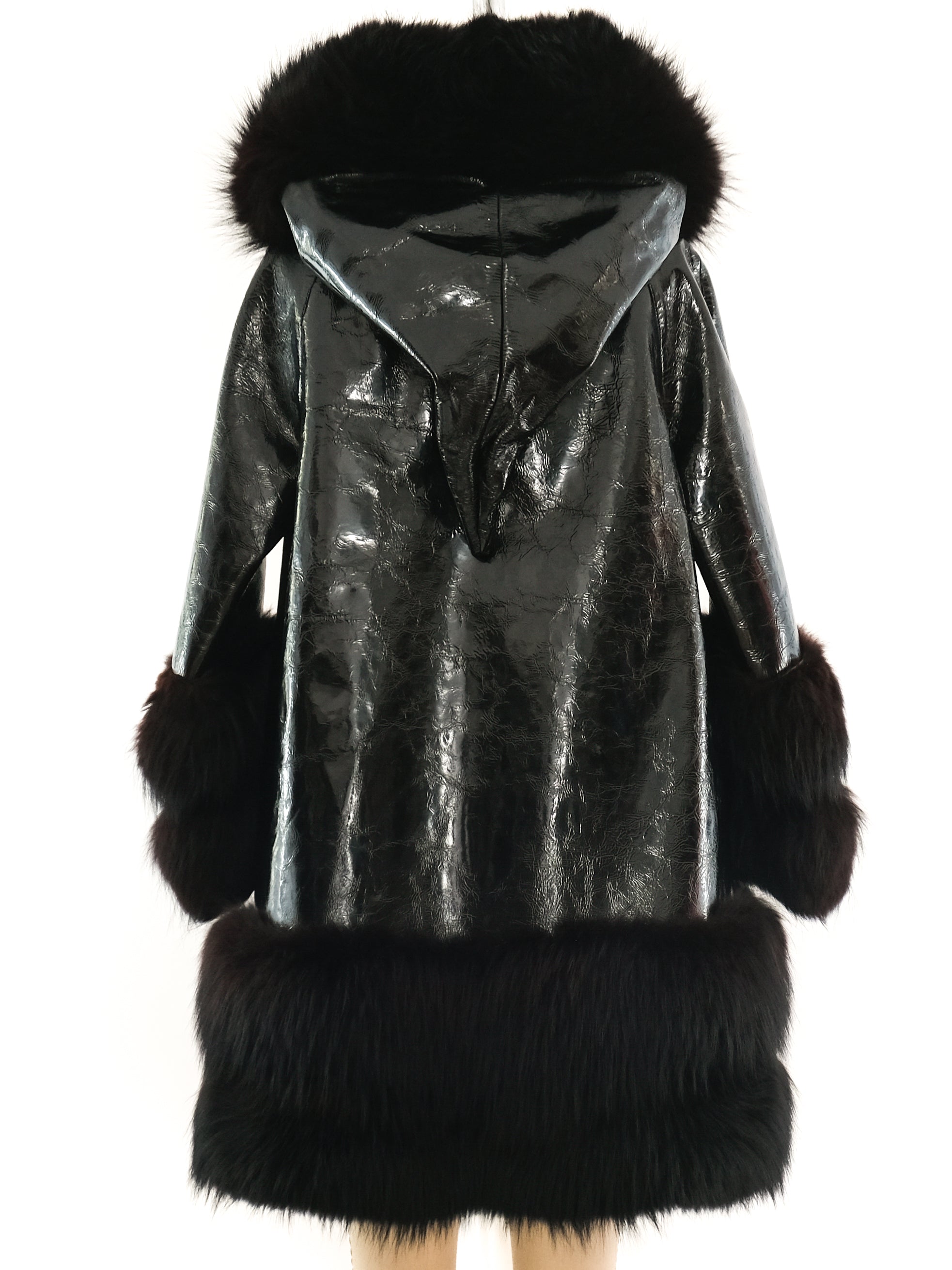 Giorgio Sant'Angelo Fur Trimmed Patent Leather Swing Coat Giorgio Sant'Angelo Fur Trimmed Patent Leather Swing Coat