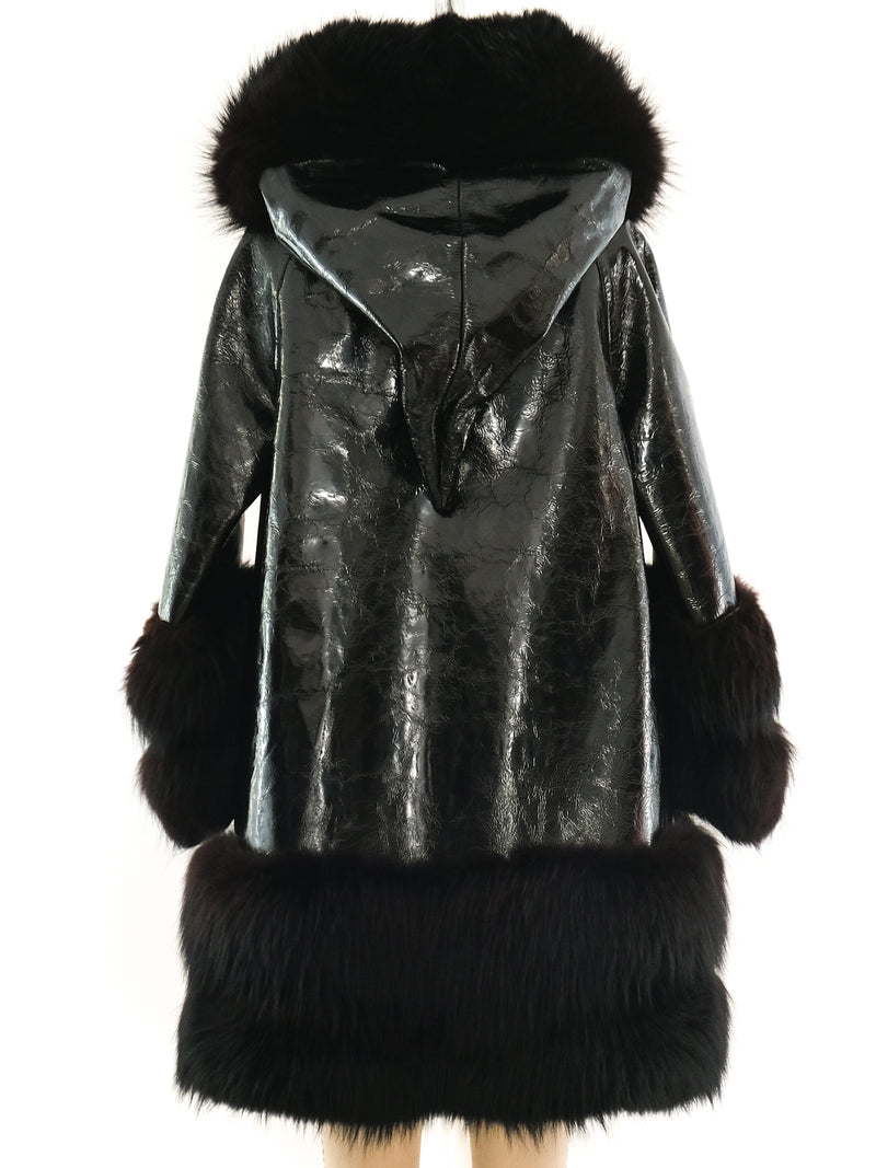 Giorgio Sant'Angelo Fur Trimmed Patent Leather Swing Coat Outerwear arcadeshops.com