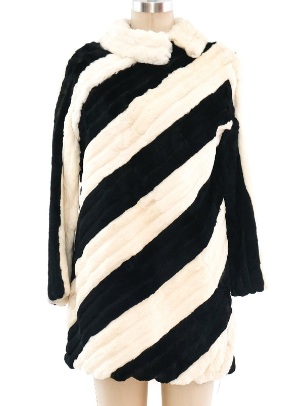 Striped Rabbit Fur Wrap Coat Outerwear arcadeshops.com